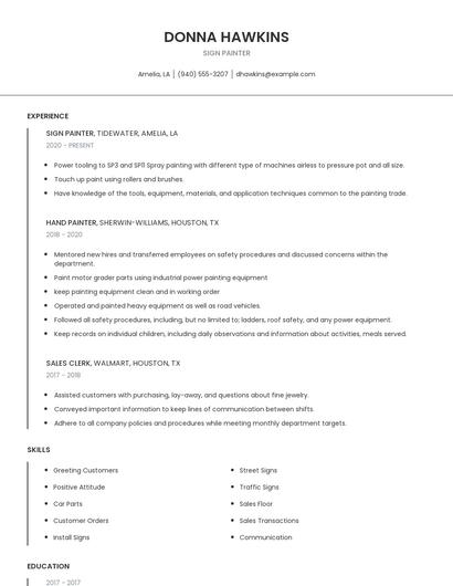 Sign Painter Resume