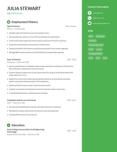 Sign Technician Resume
