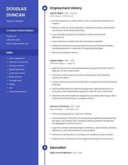 Signal Helper Resume