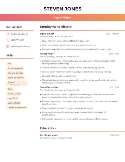 Signal Helper Resume