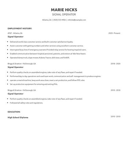Signal Operator Resume