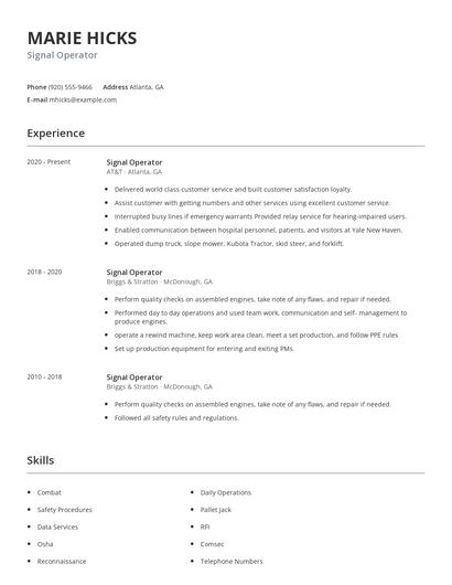 Signal Operator Resume