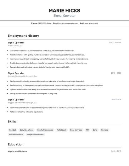 Signal Operator Resume