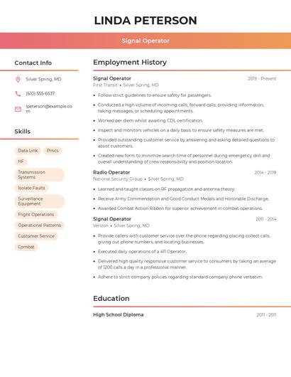 Signal Operator Resume