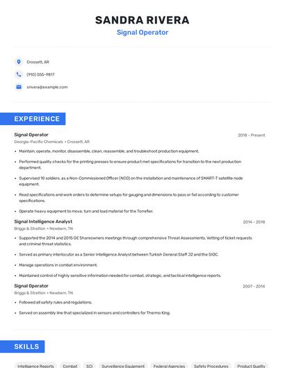 Signal Operator Resume