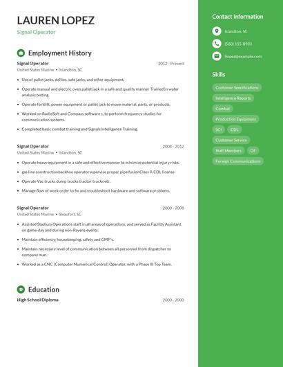 Signal Operator Resume