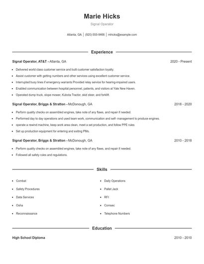 Signal Operator Resume