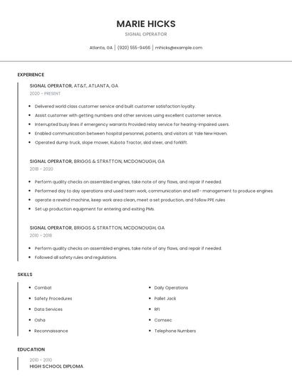 Signal Operator Resume