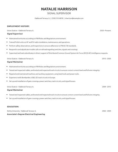 Signal Supervisor Resume