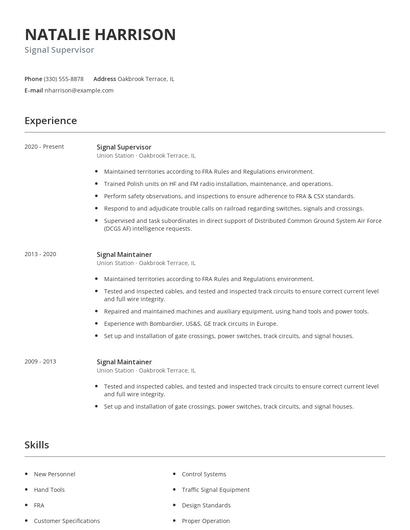 Signal Supervisor Resume