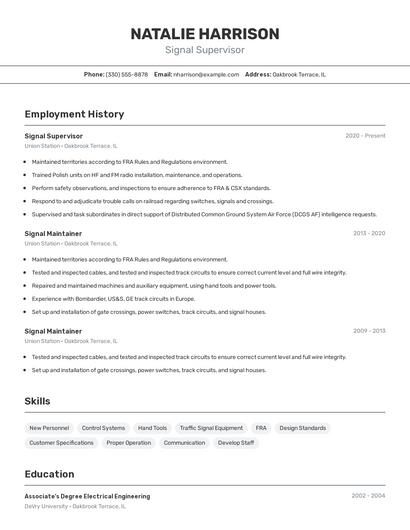 Signal Supervisor Resume