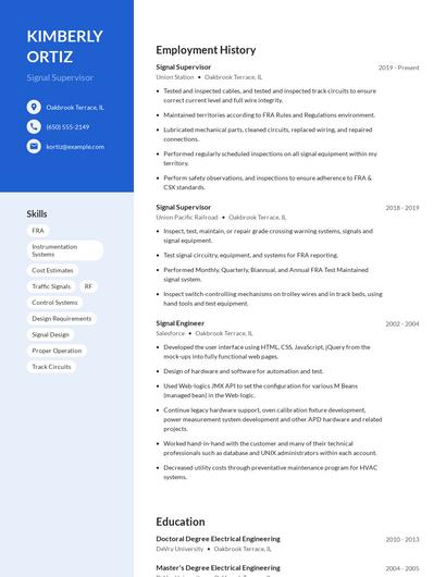 Signal Supervisor Resume