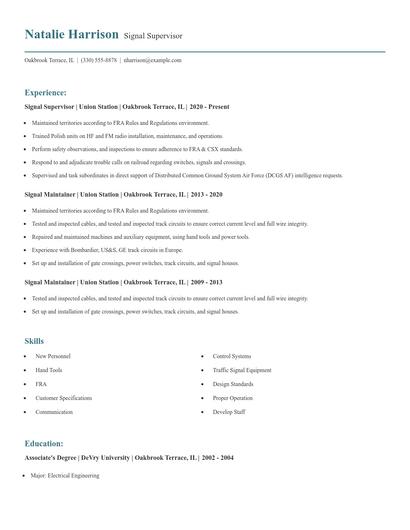 Signal Supervisor Resume