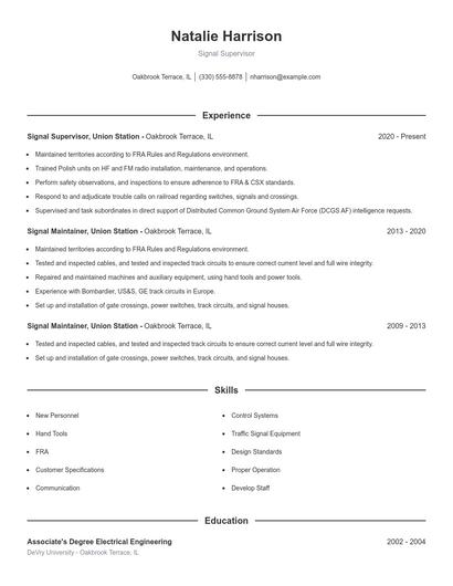 Signal Supervisor Resume