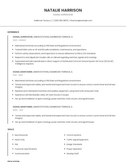 Signal Supervisor Resume