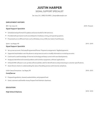 Signal Support Specialist Resume