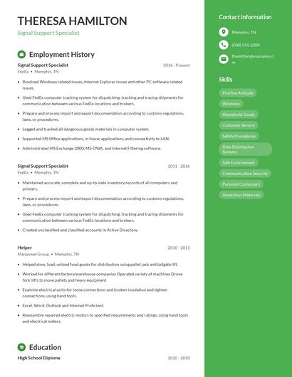 Signal Support Specialist Resume