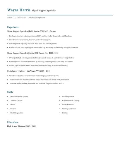Signal Support Specialist Resume