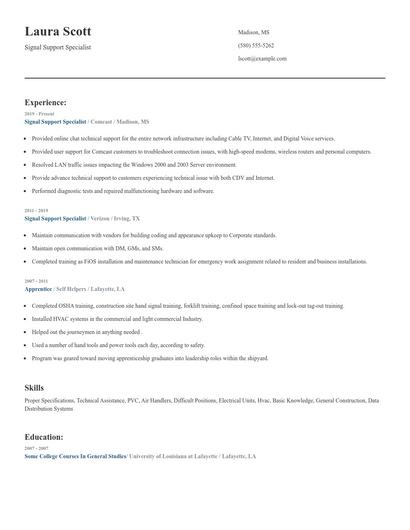 Signal Support Specialist Resume