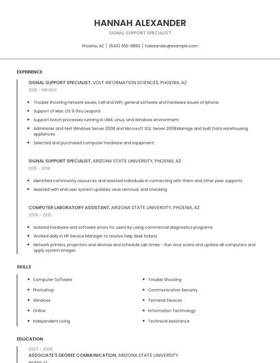 Signal Support Specialist Resume