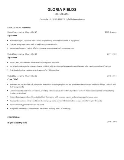Signalman Resume