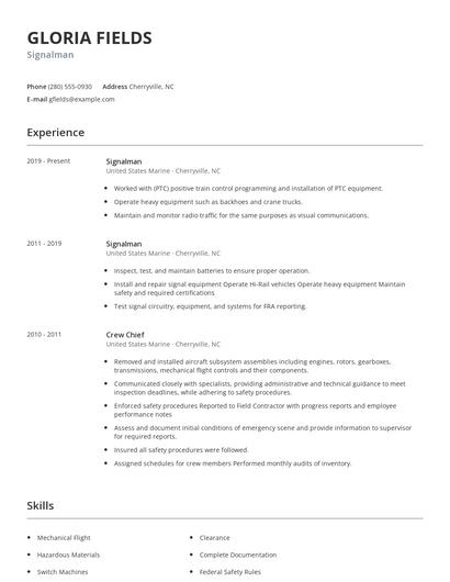 Signalman Resume