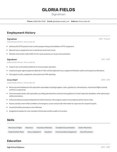 Signalman Resume