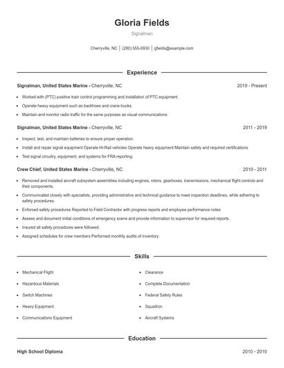 Signalman Resume