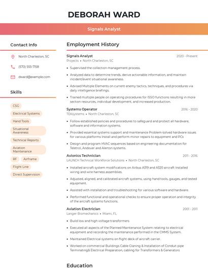 Signals Analyst Resume