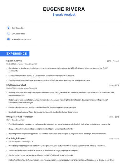 Signals Analyst Resume
