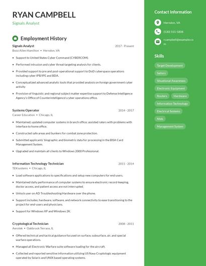 Signals Analyst Resume