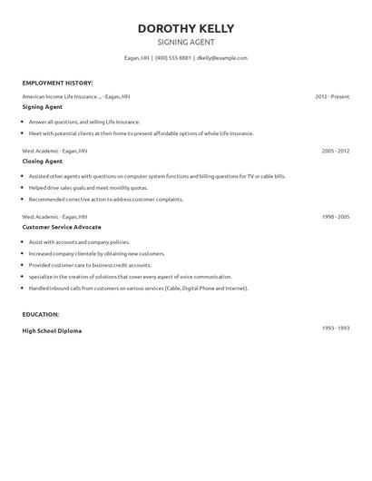 Signing Agent Resume