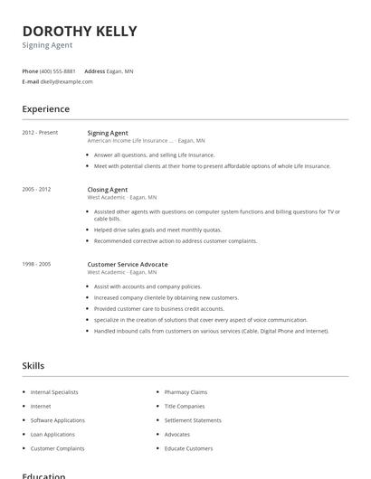 Signing Agent Resume