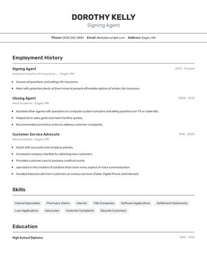 Signing Agent Resume