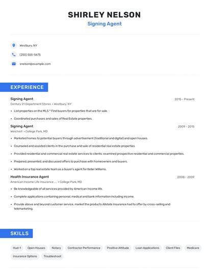Signing Agent Resume