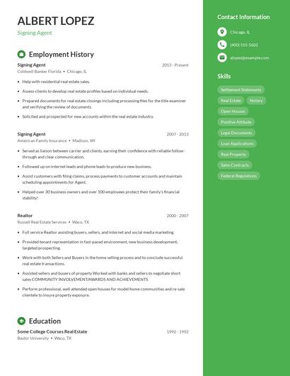 Signing Agent Resume