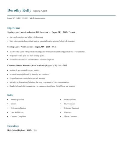Signing Agent Resume