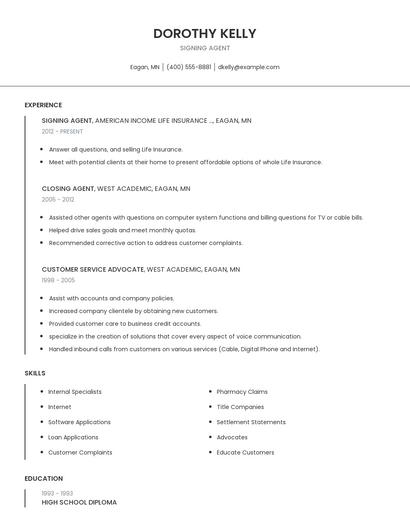 Signing Agent Resume