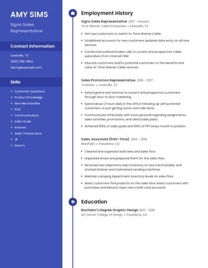 Signs Sales Representative Resume