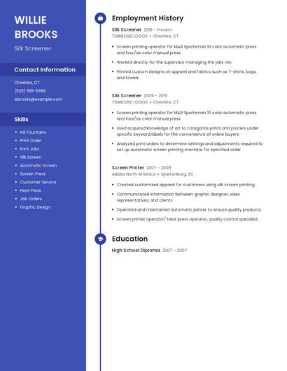 Silk Screener Resume