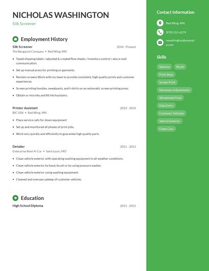 Silk Screener Resume