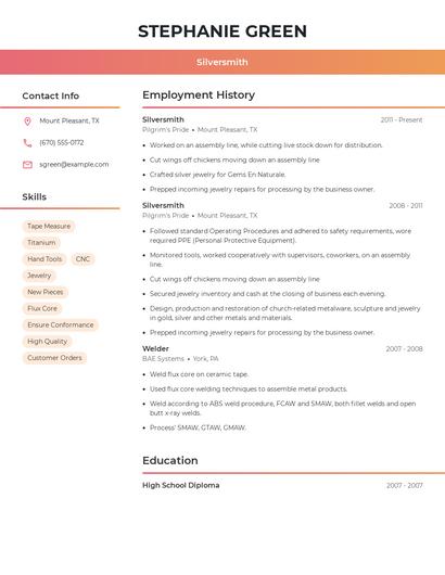 Silversmith Resume