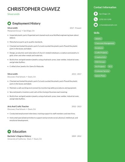 Silversmith Resume