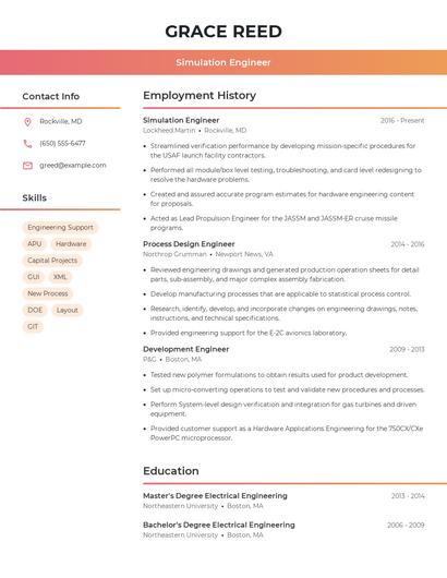 Simulation Engineer Resume