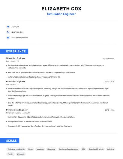 Simulation Engineer Resume