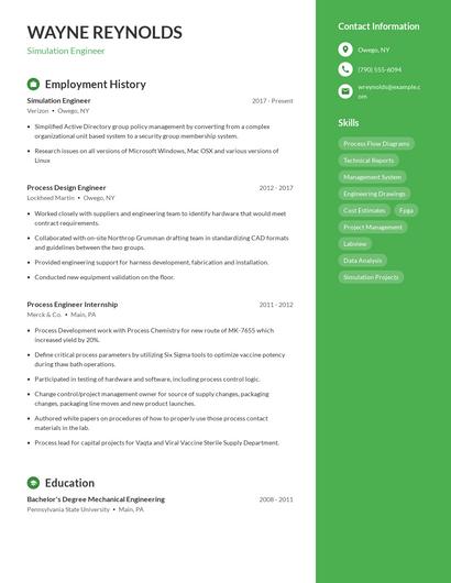 Simulation Engineer Resume