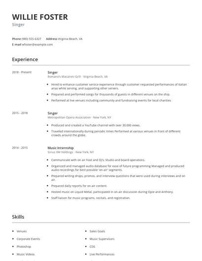 Singer Resume