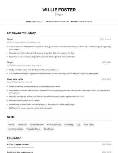 Singer Resume