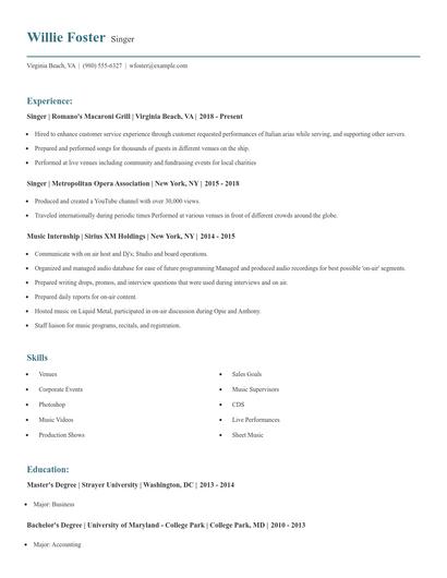 Singer Resume
