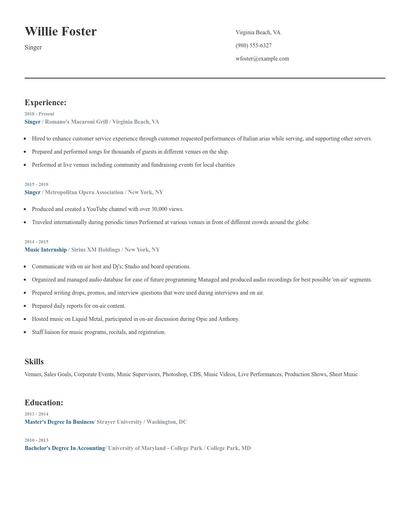 Singer Resume